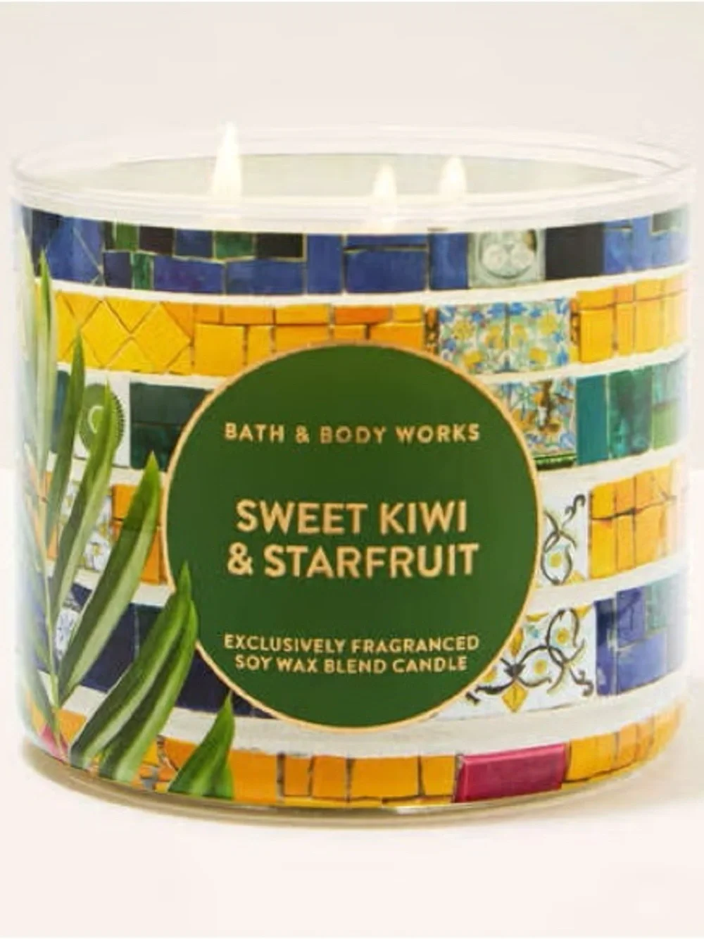 Bath & Body Works Sweet Kiwi & Starfruit 3-Wick Candle - Green & Yellow Mosaic